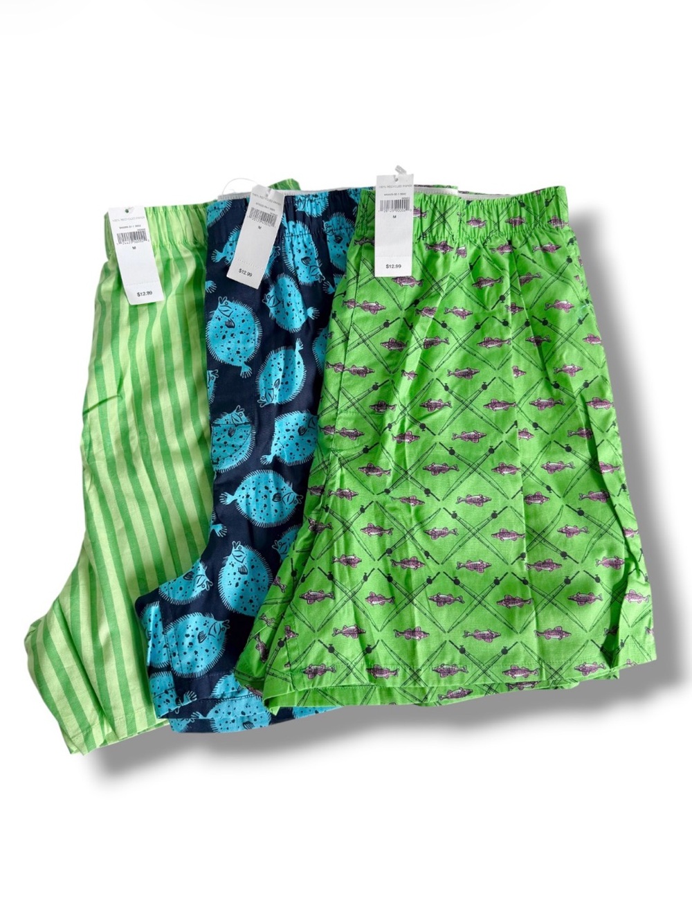 GAP Men’s 100% Cotton Boxer Shorts Set of 3 NWT Size M Fish Stripes